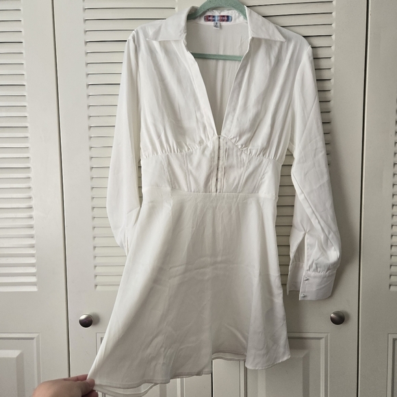 URBAN OUTFITTERS Phoebe Corseted Shirt Dress White Size M #242 - Picture 5 of 9